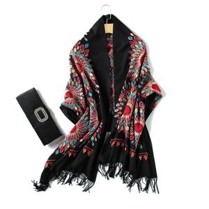 Hiver nouvelle écharpe femmes Vintage broderie épais chaud cachemire écharpes châles et enveloppes Pashmina dames Bandana Echarpe