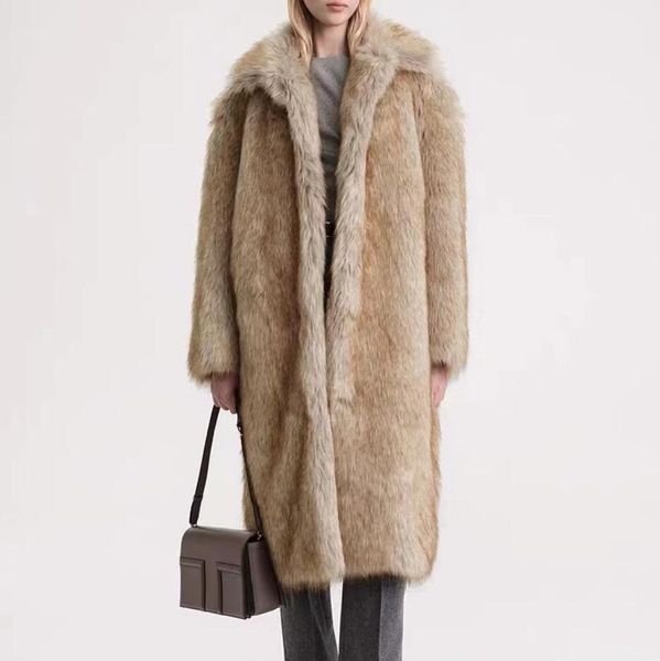 Manteau d'hiver en fourrure artificielle pour femme, fourre-tout * me, beige, longueur moyenne, respectueux de l'environnement, nouvelle collection