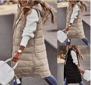 Hiver nouveau décontracté long blanc gilets à capuche simple boutonnage Midi moto coton rembourré surdimensionné gilet élégant Streetwear Cardigan manteau chaud veste 4XL5XL