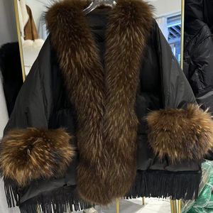 Manteau d'hiver en duvet de canard pour femmes, manteau de styliste européen à la mode en fourrure de renard et d'herbe, cape à la mode