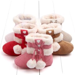 Winter pasgeboren babymeisjes laarzen schattige boog warm pluche pom sneeuwschoenen warme baby wandelschoenen voor peuter baby first walkers