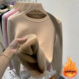 Suéter de mujer cálido y grueso de manga larga con cuello redondo de invierno, suéter suave de lana delgado que combina con todo, suéter de punto interior suave informal 240112