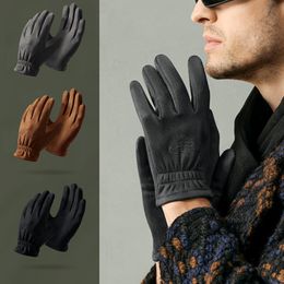 Suède winterhandschoenen voor buitenfietsen voor heren, winddichte verdikte plus fleece gebreide warme handschoenen met touchscreen