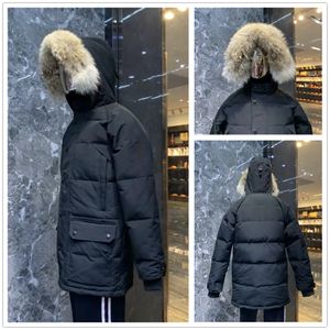 Winter outdoor vrijetijdssport heren donsjack witte eend winddicht parker lange leren kraag cap warm echt wolfsbont stijlvolle klassieke avonturenjas heren parka's