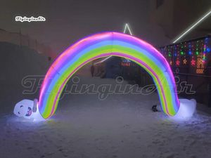 Hiver extérieur éclairé gonflable bonhomme de neige elfe arche 3m hauteur coloré Air soufflé LED arc-en-ciel pour la décoration de noël