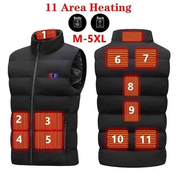 Veste chauffante électrique pour hommes d'hiver en plein air, gilet chauffant USB, vêtements thermiques d'hiver, thermostatique, double interrupteur, veste de chasse chaude 211120