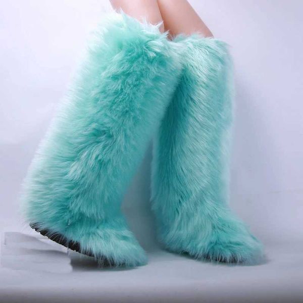 Hiver sur le genou bottes de neige bottes de fourrure femmes luxe moelleux fourrure longue bottes de Ski femme Sexy chaud en peluche coton bottes