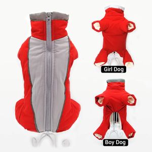 Winter overalls voor honden Warm waterdichte huisdier jumpsuit broek Mannelijke vrouwelijke hond reflecterende kleine hondenkleding puppy down jas 231220