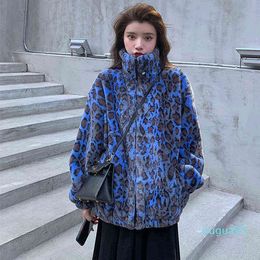 Winter Oversized Kleurrijke Luipaard Print Faux Bontjas Vrouwen Lange Mouw ZIP OMHOOG WARME SOFT Pluizig Jas Koreaanse Mode Parka 2021 Y1217