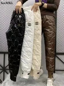Pantalon crayon en coton surdimensionné d'hiver chaud mode coréenne mince épais femmes pantalons décontractés taille haute pantalon noir 4XL 240201