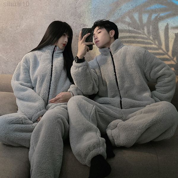 Pyjamas D'hiver Femmes Coral Fleece Homewear Costume Couple Long Pijamas Hommes Épaissie Velours Chaud Doux Pyjamas Confortables Ensemble L220803