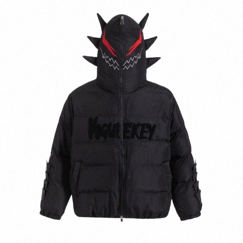 winter Parkas Full Zipper Jacket Men Women Thick Warm Devils Letter Embroidery Padded Hooded Coat Harajuku Bubble Outwear c7Ak#