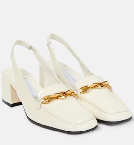 Winter feestjurk pomp voor damesschoenen Diamond Tilda 45 mm blokhak lakleer slingback pomp Mary hakken zwart witte vierkante neus met gouden gesp