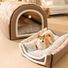 Lit pliable pour animaux de compagnie, maison pour chien, Villa, chenil de sommeil, nid amovible, chaud, grotte fermée, canapé, grandes fournitures, hiver, 240103