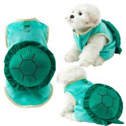 Ropa de invierno para mascotas, disfraz de mascota engrosado con tortuga bonita, ropa para perros con tracción de franela 240106