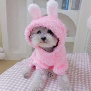Winterdierenkleding, pluche konijnenontwerp hoodie, buiten kerstnieuwjaarsjas, dikke warme hondenkleding