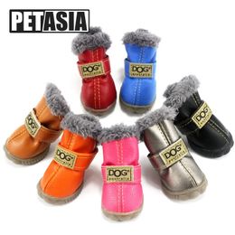 Chaussures pour chiens pour animaux de compagnie d'hiver Bottes de neige chaude étanche fourrure 4pcset small chiens coton non glissement