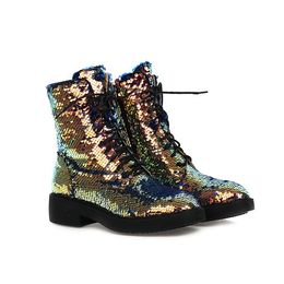 Winter Platform Laarzen Vrouwen Schoenen Bling Kleurrijke 4cm Dikke Hak Pluche Warme Veterschoenen Enkellaarsjes Schoenen Dames Boten Voor Meisjes Feestschoenen