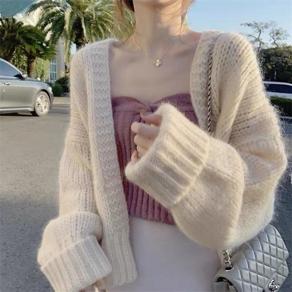 Taille d'hiver tricoté Pull Solid Sweater Femmes Vêtements Kaki Beige rose Cardigans surdimensionnés Rose Casting Womens Coats Casual Fashion 201128