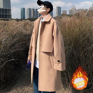 Herenwolmengsels Winter Plus Fluwelen Wollen Jas Warme Mode Casual Long Mannen Koreaanse Oversize Mens Overjas