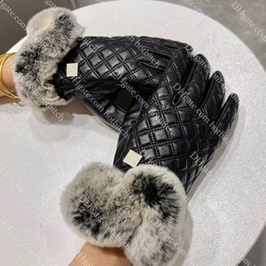 Gants en peluche d'hiver Gants de créateur pour femmes Cyclisme en plein air Gants chauds Gants en cuir de haute qualité Doux Classique Noir Style Cadeau de Noël