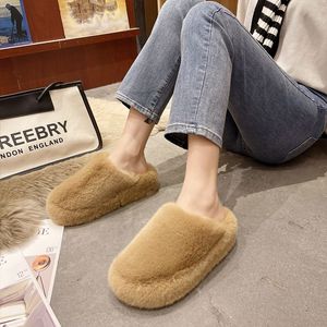 Zapatillas de peluche de invierno para mujeres de moda térmica interior con suelas suaves y gruesas