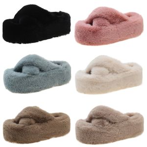 Pantoufles d'hiver en peluche pour femmes, fond épais, chaud, en coton, blanc, noir, bleu, rose, marron, couleur 6