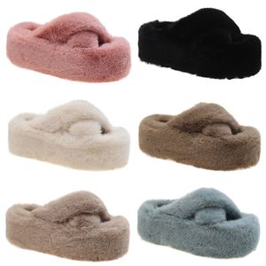 Pantoufles d'hiver en peluche pour femmes, fond épais, chaud, en coton, blanc, noir, bleu, rose, marron, kaki