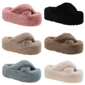 Pantoufles d'hiver en peluche pour femmes, fond épais, chaud, en coton, Beige, noir, bleu, kaki, rose, marron, couleur 6