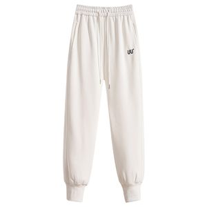 Pantalon de sport en peluche d'hiver pour femmes, polyvalent, ample brodé, épaissi décontracté à capuche, pantalon chaud et sanitaire