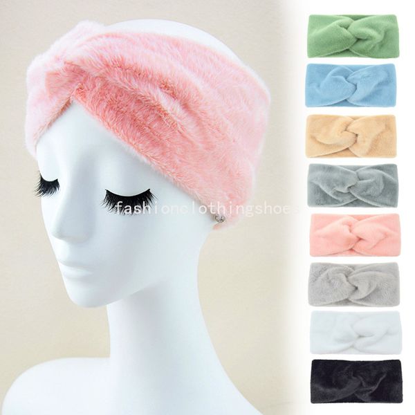 Bandeaux larges en peluche d'hiver, bandeaux à nœud solide, doux et chaud pour femmes et filles, Turbans élastiques à oreilles chaudes, accessoires pour cheveux en fausse fourrure pour dames