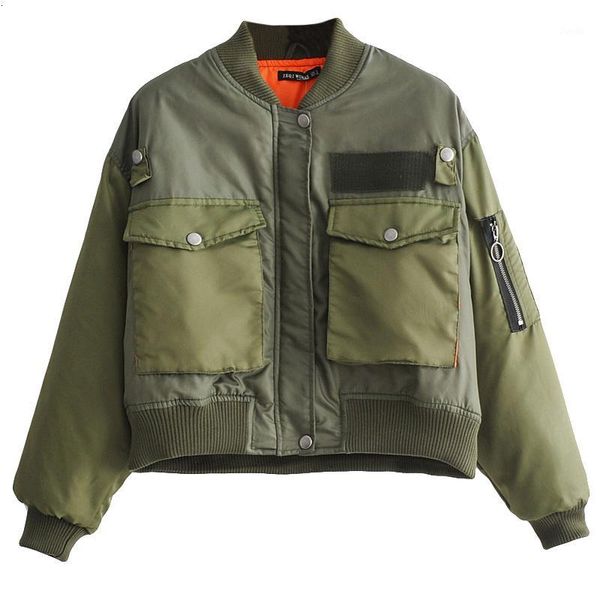 Parkas de plumón para mujer, chaqueta de bombardero recortada acolchada de fibra de Poloyester de invierno para mujer, abrigo corto de Safari verde militar para mujer, Top Windb para mujer