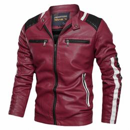 Veste d'hiver en PU col montant couleur assortie veste en cuir de haute qualité Casual Fi serré moto veste en cuir manteaux e6vG #