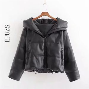 Parkas d'hiver en cuir PU pour femmes, manteaux d'hiver à capuche coréens chauds et épais, Faux vêtements d'extérieur 210521