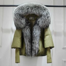 Winter puffer jas dames echt bont met capuchon super grote echte zilveren vos bontjas dikke warme mode vrouwelijke veren parka's