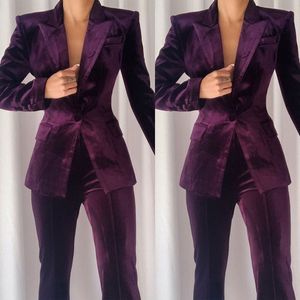 Tuxedos en velours violet pour femme, 2 pièces, coupe cintrée, sur mesure, robe Blazer, tenue de soirée, de bal, pantalon, hiver