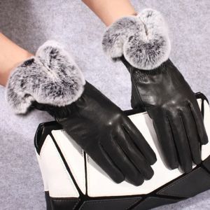Hiver lapin gants en cuir authentiques femmes féminino vrai
