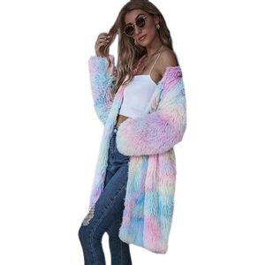 Mujeres Invierno Arco Iris Tie Dye Teddy Abrigos Y Chaquetas Streetwear Polar Felpa De Gran Tamaño