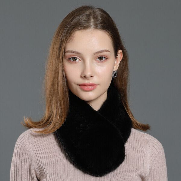 Bufanda de piel de visón auténtica para invierno, pompón de zorro, pañuelo para cuello de piel de doble cara, color negro