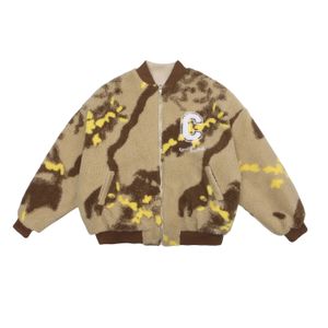 Vintervändbara baseballjackor Streetwear Hip Hop Camouflage Fuzzy Fluffy Plysch Lammull Bomber Coat Harajuku Fleecejacka