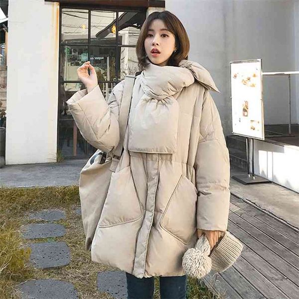 Écharpe d'hiver Grande Taille Veste Femmes 90% Duvet de Canard Blanc Manteau Col Rond Lâche Épais Parkas Femme Chaud Neige Outwear 210430