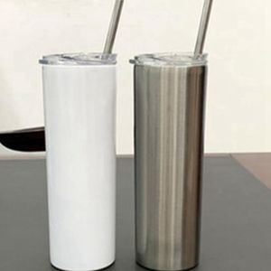 Vaso delgado de sublimación de 20 oz Vaso de acero inoxidable en blanco Vasos rectos de bricolaje con aislamiento al vacío 600 ml Vaso de coche Tazas de café EEA2041-1