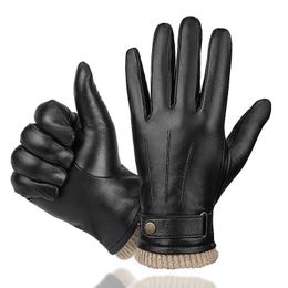 Winter Sheepskin Warm Outdoor Sports Driving Leather Gloves Premium sense Men plus fleece winddichte comfort Soft Men Style Minimalistische zakelijke handschoenen