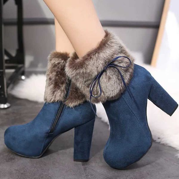 Chaussures d'hiver Femmes hautes Boots Fur Fat Warm Fory For Super Square Talon 10cm 230922