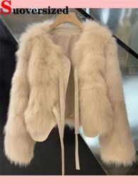 Hiver court fausse fourrure manteaux chaud à lacets imiter fourrure de renard vestes mode coréenne en vrac en peluche vêtements d'extérieur femmes luxe fourrure Casaco 240124