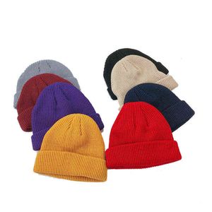 Winter Ski Cap Geribbelde Gebreide Cuffed Short Melon Hip Hop Skullies Beanie Warm Gebreide Hoed Mannen Winter Hoeden voor Mannen Y21111