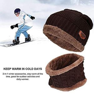 Winter Skiing Cycling Neck Warmer Knitted Hat Scarf Set Fur Wool Lining Thick Warm Knit Beanies Balaclava Outdoor Sports Caps & Masks