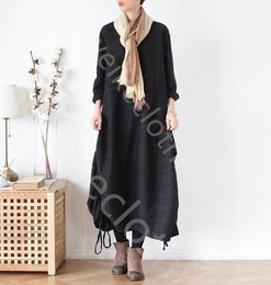 Falda de invierno Diseño original Vestido suéter Textura artística Dobladillo irregular Suelto Tallas grandes Vestido largo negro