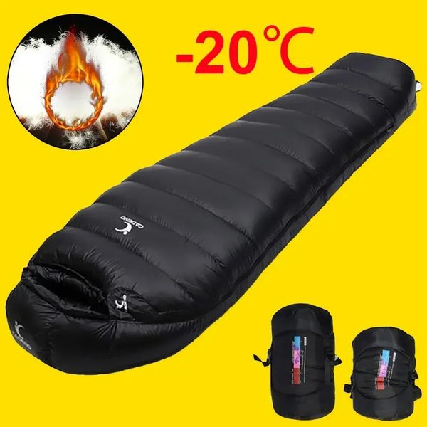 Sac de couchage d'hiver Down Outdoor Camping Portable Consatrice Compression thermique Oletique pour le trekking Military Light chauffé 240416