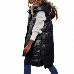 Winter Sleevel Gewatteerde Jas Warme Parka Vest Vrouwen Capuchon Gewatteerde Jassen Glanzend Dikker Cott Donsjacks Bovenkleding H6o9 #